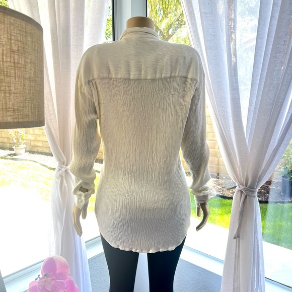 Vintage Jay Y. Ko Studios Off White Crinkle Button Up Long Sleeve Size Large - Picture 3 of 6